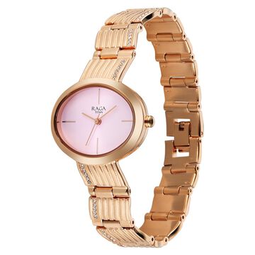Titan Raga Glimmers Quartz Analog Pink Dial Rose Gold Metal Strap Watch For Women