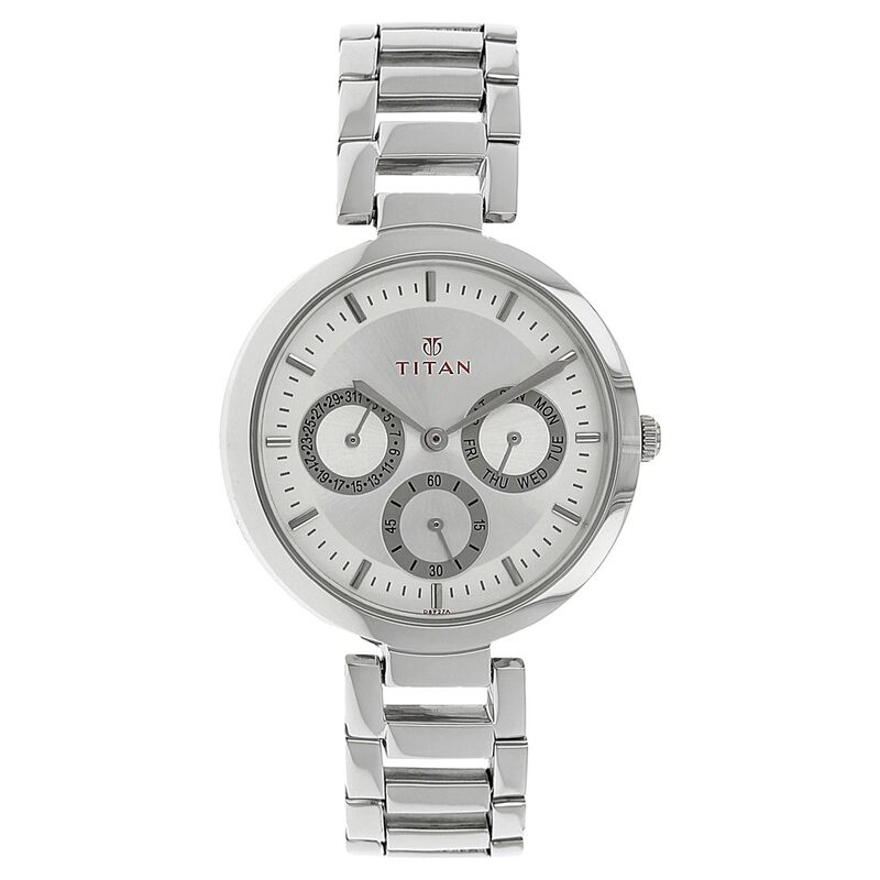 Titan Quartz Analog Silver Dial Stainless Steel Strap Watch for Women