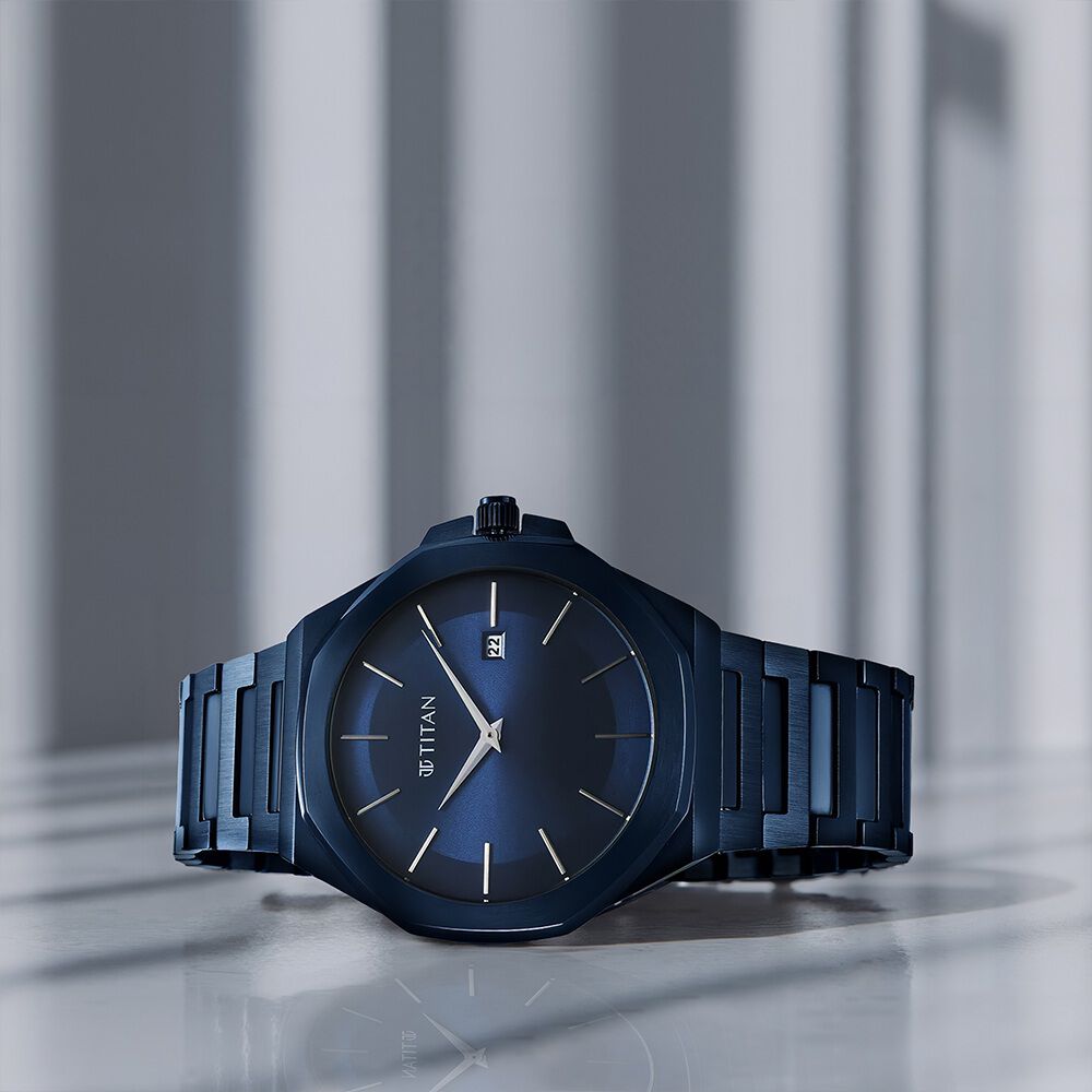 Titan Classic Slim Quartz Analog with Date Blue Dial Stainless Steel Strap Watch for Men-image-44