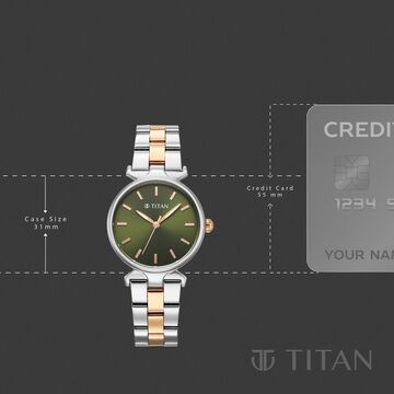 Titan Workday Edit Quartz Analog Green Dial Two Toned Stainless Steel Strap Watch For Women