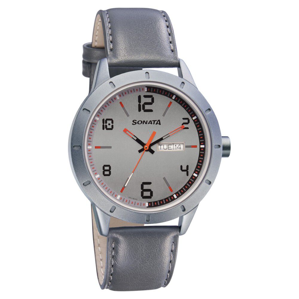 Buy Online Sonata Quartz Analog Black Dial Leather Strap Watch for