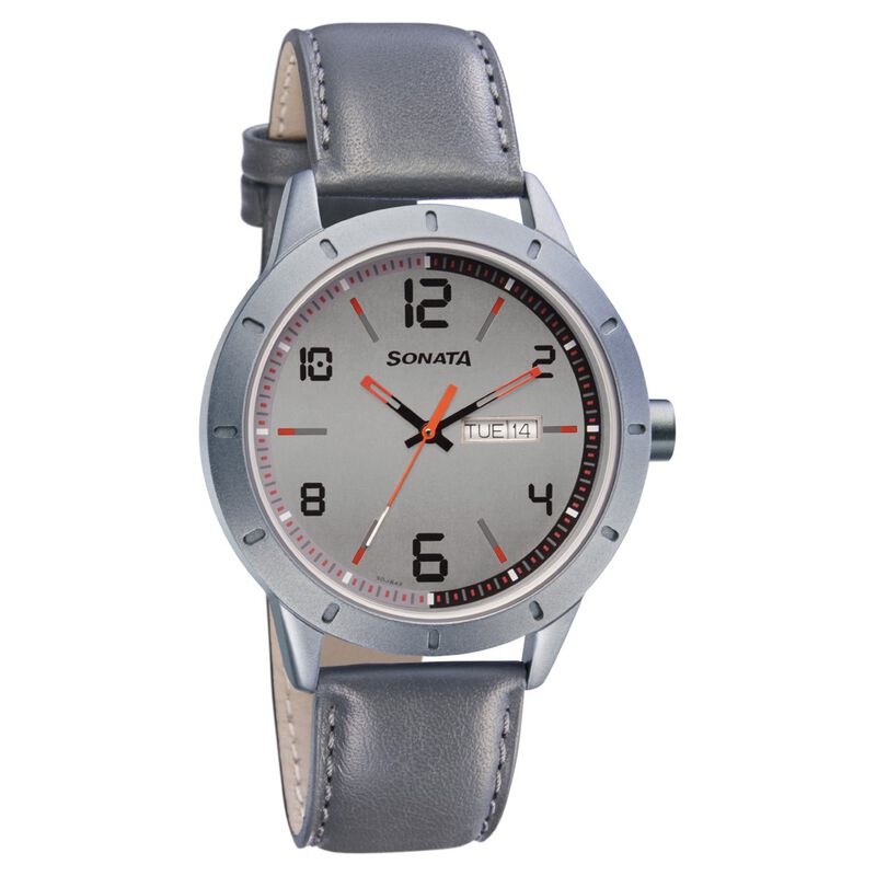 Sonata Quartz Analog with Day and Date Grey Dial Leather Strap Watch for Men - image number 0