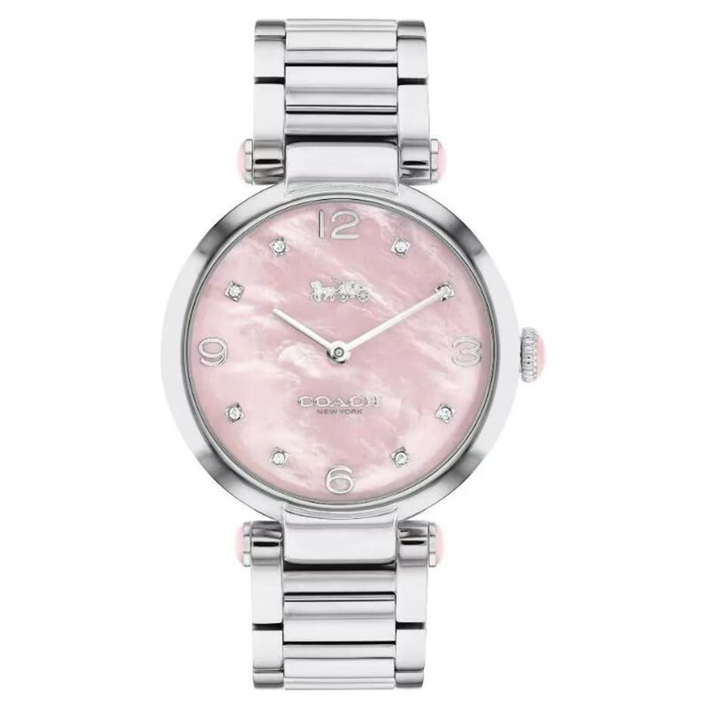 Buy Online Coach Quartz Analog Pink Dial Stainless Steel Strap Watch ...