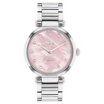 Coach Quartz Analog Pink Dial Stainless Steel Strap Watch for Women