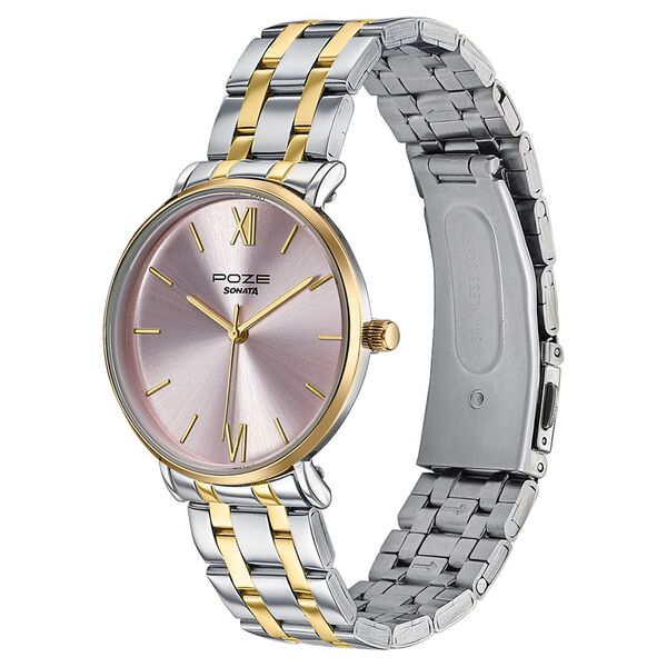 Poze By Sonata Quartz Analog Pink Dial Two Toned Stainless Steel Strap Watch For Women - image number 4