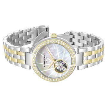 Kenneth Cole Automatic Automatic Mother Of Pearl Dial Two Toned Stainless Steel Strap Watch For Women