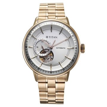Titan Orbital Open Heart Automatic Analog with White Dial Carnation Gold Stainless Steel Strap Watch for Men