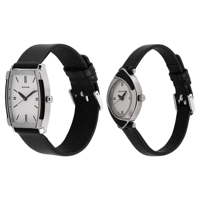 Sonata Quartz Analog White Dial Metal Strap Watch for Couple - image number 1