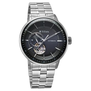 Titan Orbital Open Heart Automatic Analog with Black Dial Silver Stainless Steel Strap Watch for Men