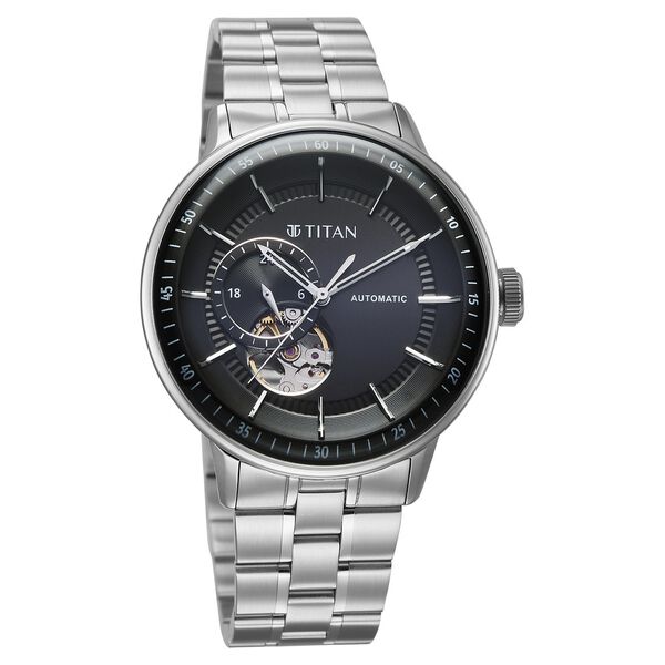 Titan Orbital Open Heart Automatic Analog with Black Dial Silver Stainless Steel Strap Watch for Men - image number 2