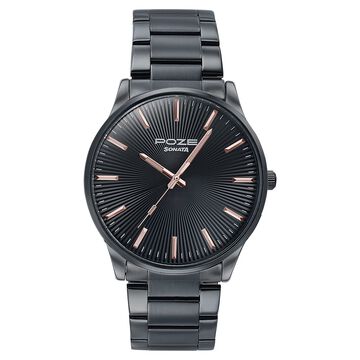 Sonata Poze Quartz Analog Black Dial Metal Strap Watch For Men