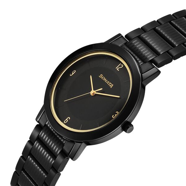 Sonata Utsav Quartz Analog Black Dial Stainless Steel Strap Watch for Men - image number 2