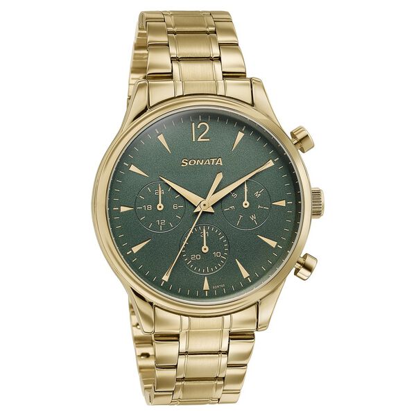 Sonata Wedding Edit Quartz Multifunction Green Dial Stainless Steel Strap Watch For Men - image number 2