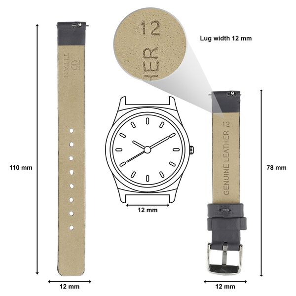 12 mm Grey Genuine Leather Strap for Women - image number 1