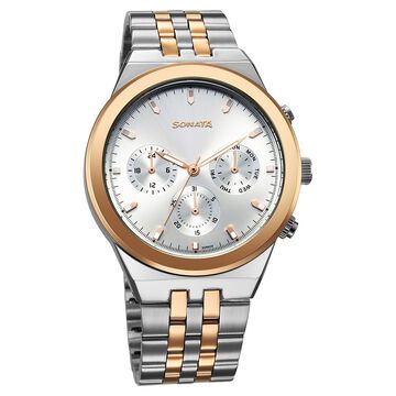 Sonata Eternia Quartz Multifunction Silver Dial Metal Strap Watch For Men
