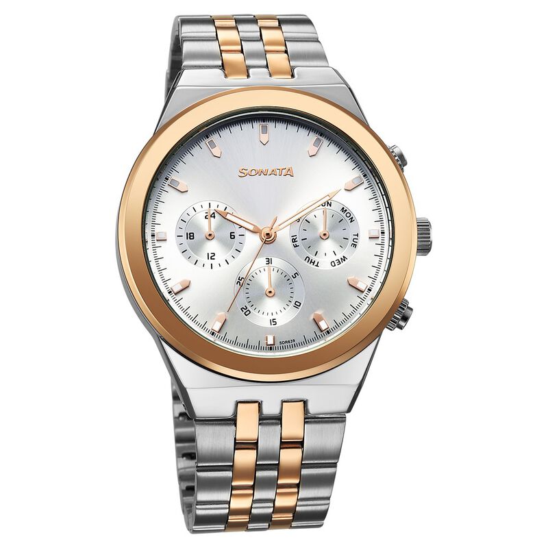 Sonata Eternia Quartz Multifunction Silver Dial Metal Strap Watch For Men