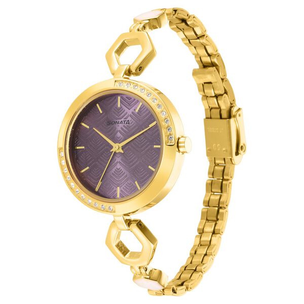 Sonata Utsav Purple Dial Yellow Bi Metal Strap Watch for Women - image number 1