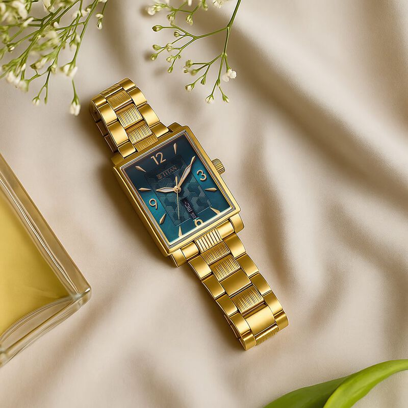 Titan Karishma Wedding Edit Analog with Day Date With Green Dial Two Toned Stainless Steel Strap Watch for Men