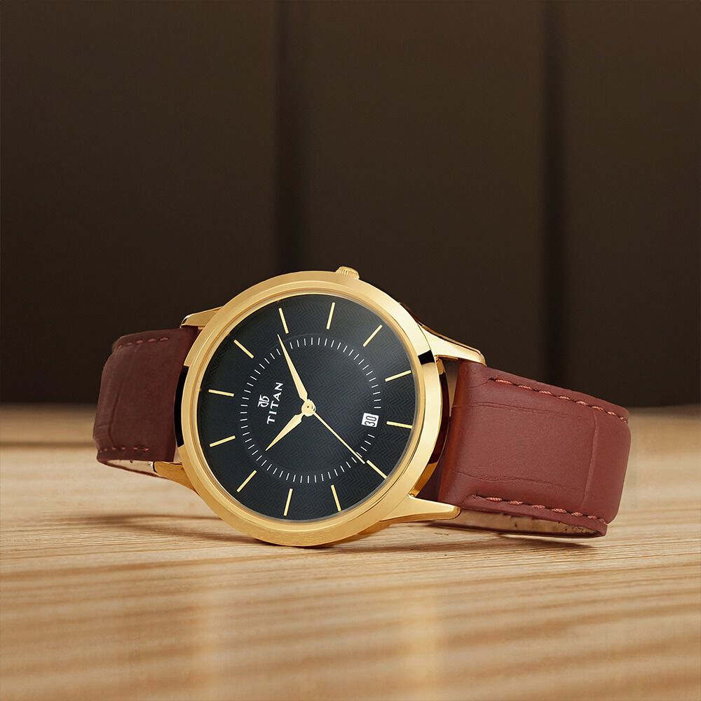 Titan Quartz Analog with Date Black Dial Leather Strap Watch for Men-image-49