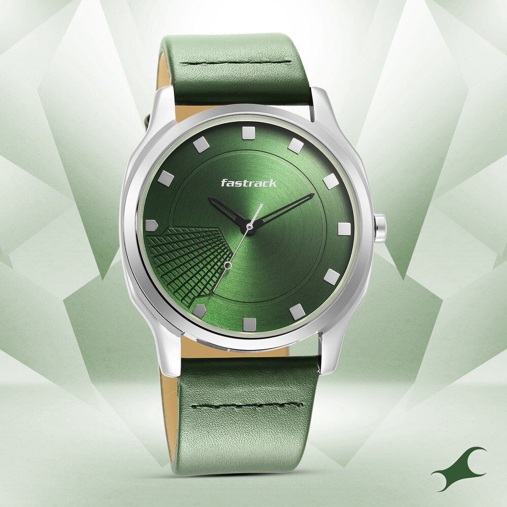 Buy Online Fastrack Stunners Quartz Analog Green Dial Leather Strap Watch for Guys ns3255sl02 Titan