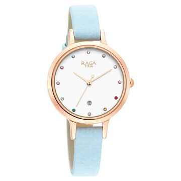 Titan Raga Viva Quartz Analog with Date White Dial Women Watch With Leather Strap