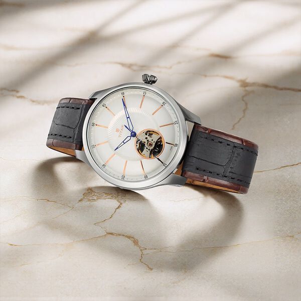 Titan Magnate Automatic White Dial Blue Leather Strap Watch for Men - image number 0