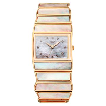 Titan Raga Power Pearls 2.0 Quartz Analog Mother Of Pearl Dial Rose Gold Metal Strap Watch For Women