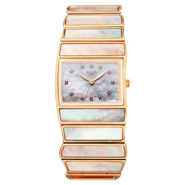 Titan Raga Power Pearls 2.0 Quartz Analog Mother Of Pearl Dial Rose Gold Metal Strap Watch For Women - image number 1