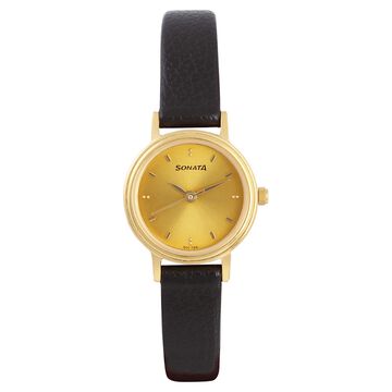 Sonata Quartz Analog Champagne Dial Leather Strap Watch for Women
