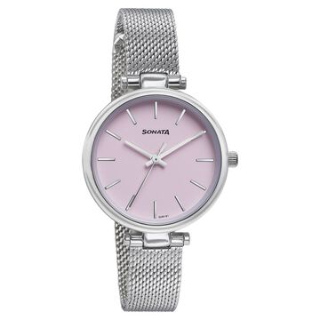 Sonata Wedding Quartz Analog Purple Dial Stainless Steel Strap Watch For Women