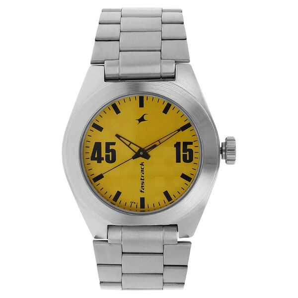 Fastrack Checkmate Quartz Analog Yellow Dial Stainless Steel Strap Watch for Guys - image number 0