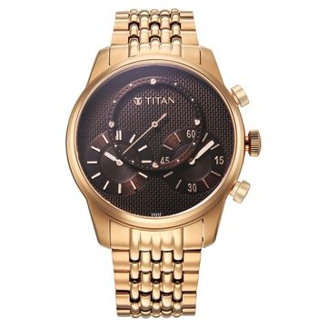 Titan Micromotors Analog with Independent Hour, Minute and 2nd Sub-Dial Rose Gold Stainless Steel Strap Watch for Men