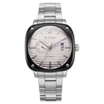 Titan Vintage Concealed Automatic Analog with White Dial Silver Stainless Steel Strap Watch for Men