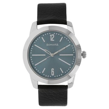 Sonata Quartz Analog Blue Dial Leather Strap Watch for Men