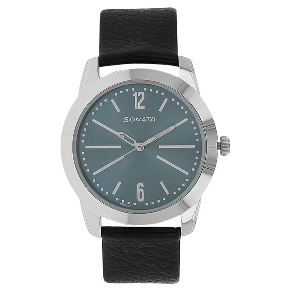 Sonata Quartz Analog Blue Dial Leather Strap Watch for Men - image number 0