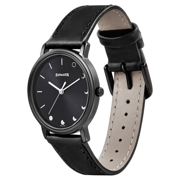 Sonata Play Black Dial Women Watch With Leather Strap - image number 1