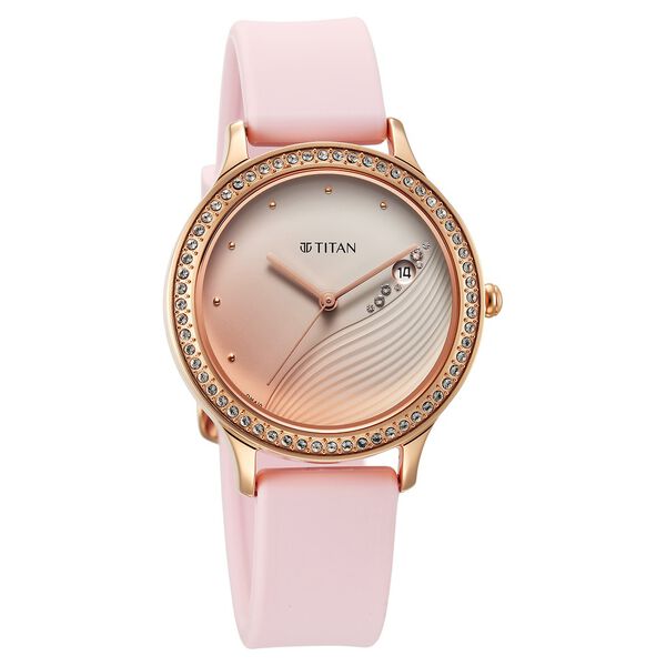 Titan Purple Glam It Up Pink Dial Analog with Date Silicone Strap Watch for Women - image number 1