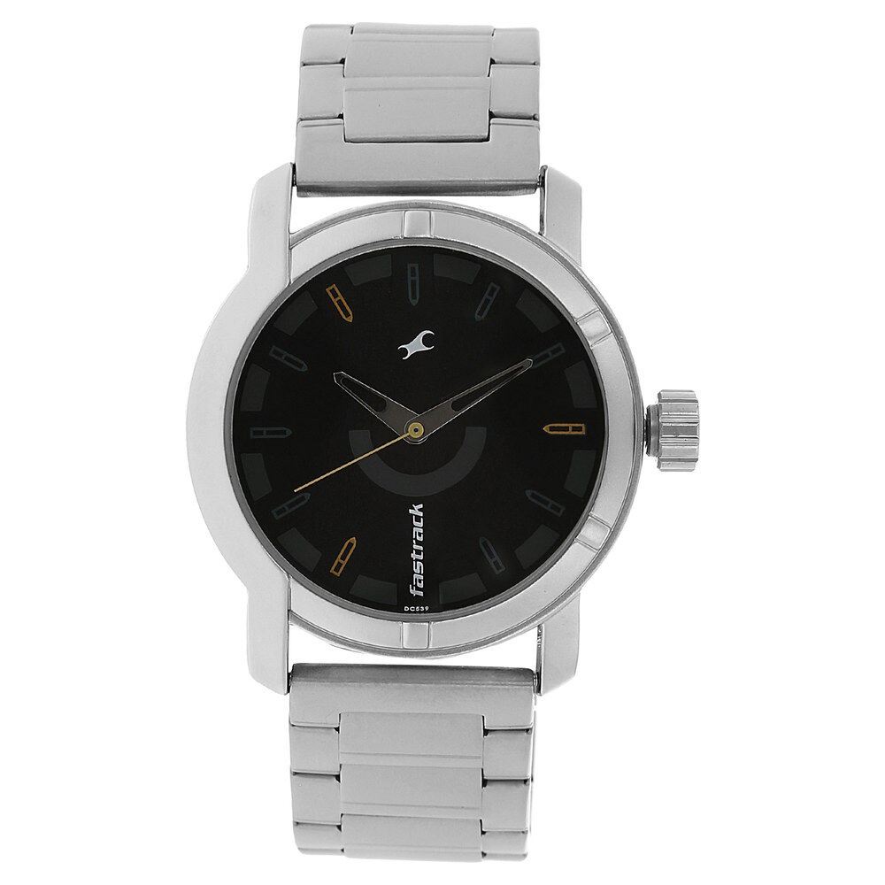 Fastrack Quartz Analog Black Dial Metal Strap Watch for Guys