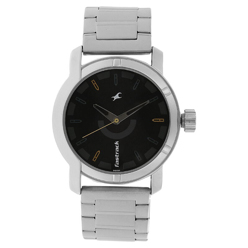Fastrack Quartz Analog Black Dial Metal Strap Watch for Guys