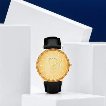 Titan Nebula Vintage 18k Gold Analog Leather Strap Watch for Men