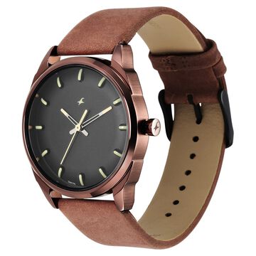 Fastrack After Dark Black Dial Leather Strap Watch for Guys