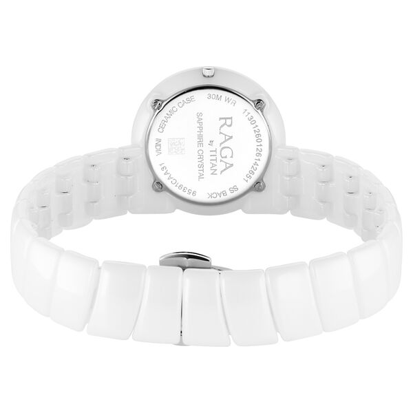 Titan Raga Chic Glam Quartz Analog Two Toned Dial With Mother OF Pearl White Ceramic Strap Watch For Women - image number 4