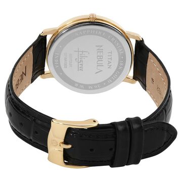 Titan Nebula Filigree 18k Gold Analog Diamond Studded Indices Leather Strap Watch for Men