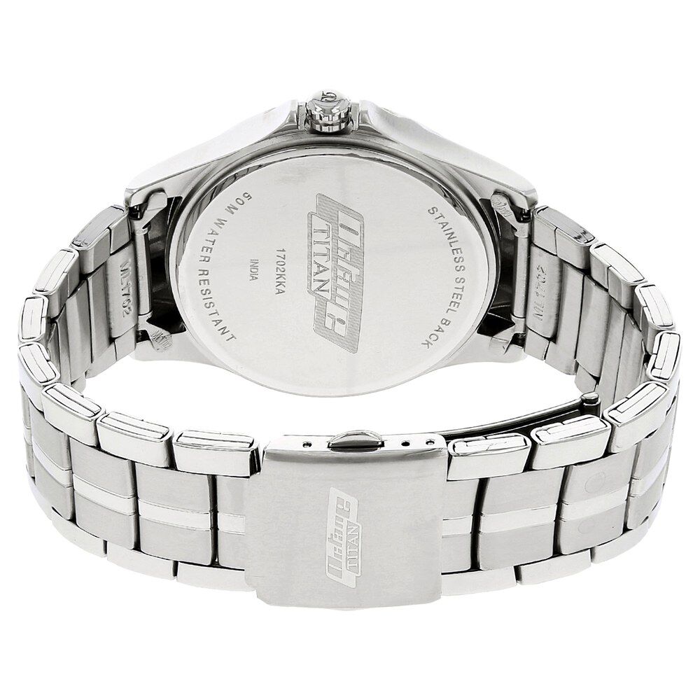 Buy Online Titan Quartz Analog with Day and Date Silver Dial Metal Strap Watch for Men nl1702km01 Titan