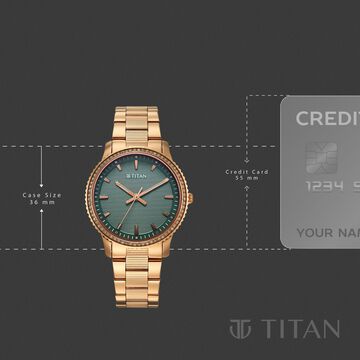 Titan Purple Sports Fashion Quartz Analog Green Dial Rose Gold Stainless Steel Strap Watch For Women