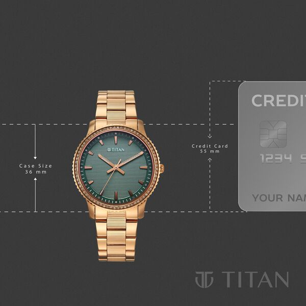 Titan Purple Sports Fashion Quartz Analog Green Dial Rose Gold Stainless Steel Strap Watch For Women - image number 3