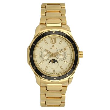 Titan Quartz Multifunction Champagne Dial Stainless Steel Strap watch for Men