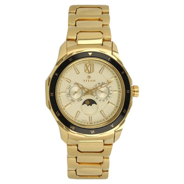 Titan Quartz Multifunction Champagne Dial Stainless Steel Strap watch for Men - image number 0