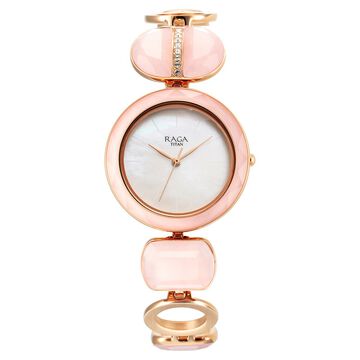 Titan Raga New You Quartz Analog Mother Of Pearl Dial Rose Quartz stone Strap Watch for Women