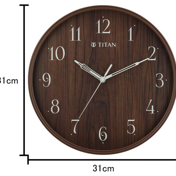 Titan Contemporary Wall Clock Quartz Analog Analog Dark Brown Dial - Size 31 cm x 31 cm (Medium) - image number 5